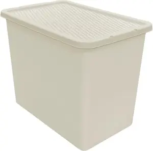 2 x Cream 80L Rattan Effect Large Plastic Stackable Home Office Storage Containers With Lids