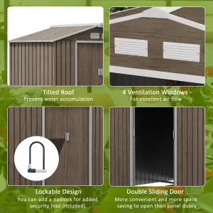 Outsunny 7 x 4ft Garden Shed Storage with Foundation Kit and Vents Light Brown