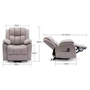 Rise Recliner Chair With Single Motor, Remote Control And Pocket Storage In Leather-Look Pumice Technology Fabric