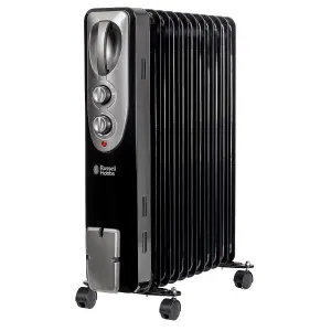 Russell Hobbs Electric Heater 2500W Black 11 Fin Oil Filled Radiator with 2 Year Guarantee RHOFR1106B