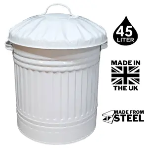 Metal Bin Retro Dustbin Waste Rubbish Bin Rubbish Waste Animal Feed Outdoor or Indoor Bin, Cream Bin 40L