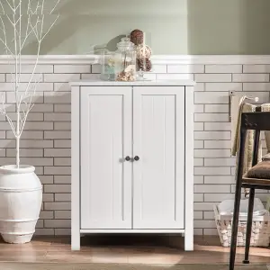 COSTWAY 2-Tier Bathroom Freestanding Storage Cabinet Floor Cabinet W/ Double Door