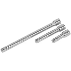 Durable 3 Piece Steel Extension Bar Set with Spring-Ball Retainers for 1/2" Drive