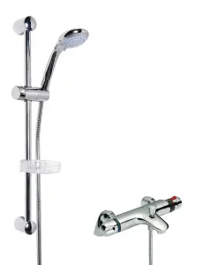 Thermostatic Bath Shower Mixer Tap & Multi Function Round Handset Slide Rail Kit Bundle - Chrome - Balterley