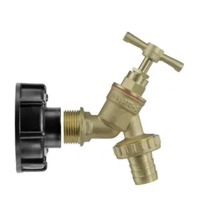 IBC 2 Inch S60X6 Cap with Brass Bib Tap and Three Quarter Inch Barb Leak Proof Durable IBC Fitting Kit