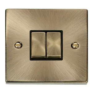 Antique Brass 10A 2 Gang 2 Way Ingot Light Switch - Black Trim - SE Home