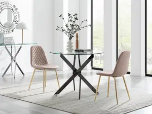 Furniturebox UK Novara 100cm Round Black Leg Dining Table & 2 Cappuccino Corona Gold Chairs