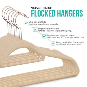 LIVIVO 50 Clothing Hangers - Heavy Duty & Strong Velvet Non-Slip Hook, Space Saving Storage Organiser for Wardrobe & Clothes Rail