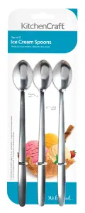 KitchenCraft Set of 3 Stainless Steel Ice Cream / Soda Spoons