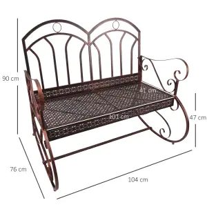 Outsunny Rocking Chair Swing Bench Loveseat Metal Bronze Garden Outdoor