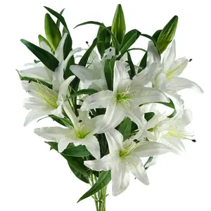 Pack of 6 x 100cm Large White Lily Stem - 3 Flowers