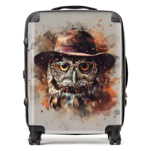 Owl With Hat And Glasses Suitcase - Large