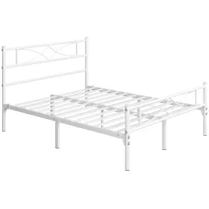 Yaheetech White 4ft6 Double Metal Bed Frame with Curved Design Headboard and Footboard