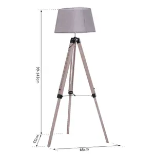 HOMCOM Tripod Floor Lamp Freestanding Bedside Light with Fabric Shade Grey