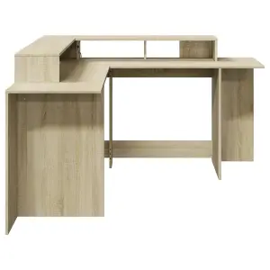 Berkfield Desk with LED Lights Sonoma Oak 152x152x91 cm Engineered Wood