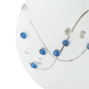 Contemporary Round Opal Glass Ceiling Light with Blue and Clear Crystal Buttons