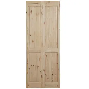 Vertical 4 panel Unglazed Victorian Unfinished Natural Knotty pine Internal Folding Bi-fold Door set, (H)1981mm (W)686mm