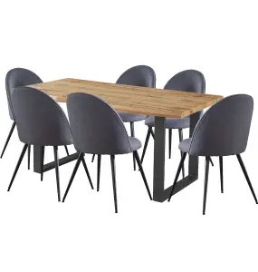 Hallowood Furniture Cullompton Large Dining Table (1.6m) with 6 Dark Grey Curved Back Chairs