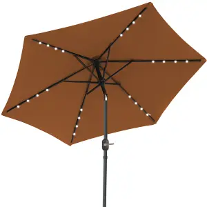 SunDaze 2.5M Coffee Garden Parasol with Solar LED Lights and Crank Tilt Mechanism Outdoor Patio Umbrella