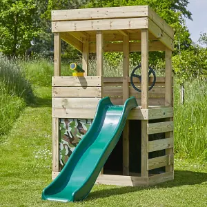 Rebo Wooden Lookout Tower Playhouse Climbing Frame with 6ft Slide & Swings - Zion