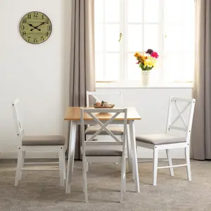 Balfour Dining Set Table and 4 Chairs in White and Oak Effect with Grey Fabric