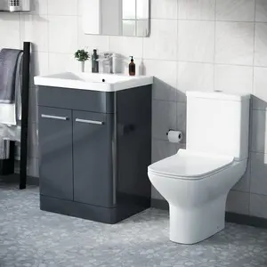 Nes Home 600mm Floorstanding Vanity Basin Rimless Close Coupled Toilet Anthracite