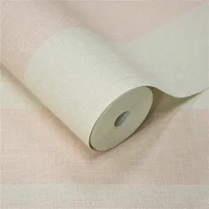 Grandeco Boutique Pure & Protect Stratus Stripe Linen Textured Antibacterial Wallpaper, Pale Pink