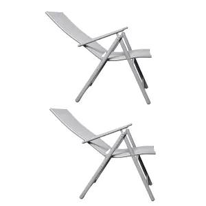 Set of 2 Outdoor Garden Patio Multi Position Reclining Folding Chair in Grey