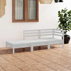 3 Piece Garden Lounge Set White Solid Pinewood