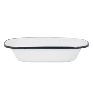 Argon Tableware - White Enamel Pie Dish - 20cm - Navy