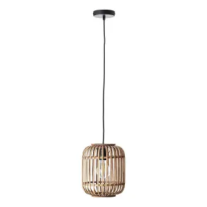 Luminosa Mathias Single Pendant Ceiling Lamp, Natural Bamboo, Plywood, Matt Black Paint