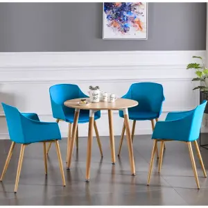 Eden Round Dining Set with an Oak Dining Table and 4 Blue Dining Chairs