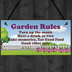 Red Ocean Cool Garden Rules Sign Hanging Shed Summerhouse Plaque Garden Sign For Outdoor Gate Sign Gift For Her Women