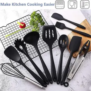 Silicone Utensil Set Kitchen Utensils - 11Pcs Cooking Utensils Set With Holder Kitchenware Turner Spatula Cooking Tong Spoon Non-Stick Heat Resistant