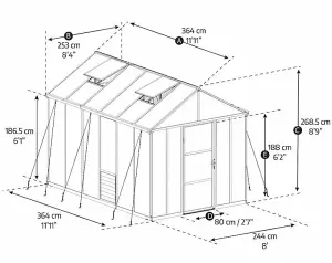 Greenhouse Glory 8 x 12 - Polycarbonate - L364 x W253 x H268.5 cm - Grey