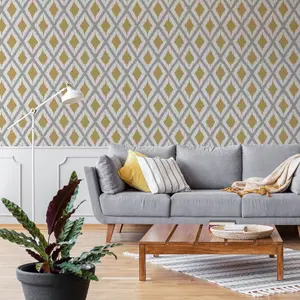 Fresco Ikat Geometric Ochre Wallpaper