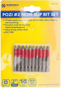 10Pc Power Drill Screwdriver Bit Set Long Reach Non Slip Steel Pozi Pz2 50Mm