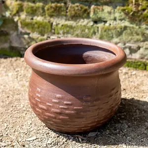 Primrose Rib Textured Fibrecotta Tall Round Planter In Brown 53cm