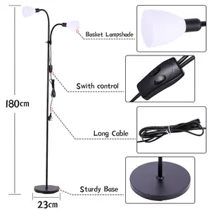 Modern 2 Head Adjustable Standing Reading Floor Lamp Floor Light 180 cm