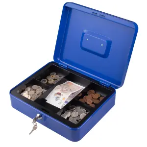 Hardys Metal Cash Box Money Bank Deposit Steel Tin Security Safe Petty Key Lockable - 12" Blue