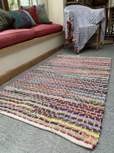 KADAM Geometric Rainbow Rug Multicolour and Reversible / 60 cm x 210 cm