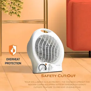 Daewoo 2000W White Fan Heater 2 Heat Settings Auto Safety Cut Out with Carry Handle