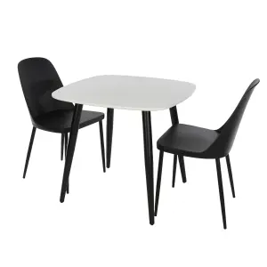 Core Products Aspen White 80cm Square Dining Table with 2 Black Plastic Duo Design Chairs