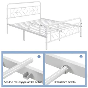 Yaheetech White 4ft6 Double Metal Bed Frame with Sparkling Star Design Headboard and Footboard