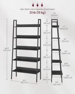 VASAGLE Narrow Ladder Shelf, 5-Tier Vertical Bookcase, Space-Saving Organizer for Versatile Spaces, Ebony Black and Ink Black