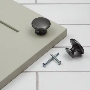 Bronze Cabinet Knob Solid Brass Dark Grey Traditional Classic Round Kitchen Cupboard Door & Drawer Pull Shaker Handle