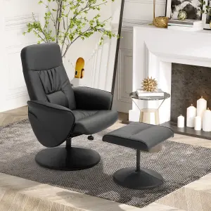 HOMCOM PU Leather Armchair and Footrest Swivel Recliner w/ Ottoman Black