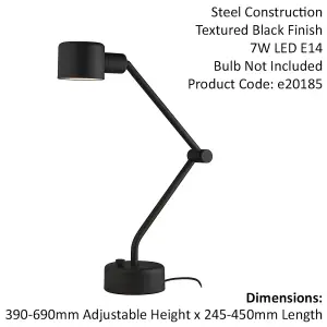 Textured Black Industrial Task Lamp - Adjustable Table Desk Light Rotating Head