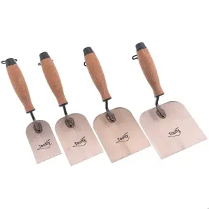 Toolty Margin Plastering Trowel with Wooden Handle Set 4PCS 60, 80, 100, 120mm Grinded Carbon Steel for Brickwork Plastering DIY