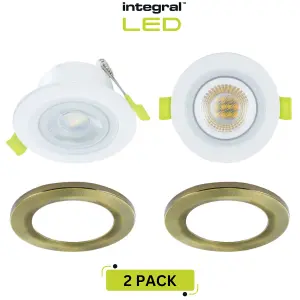 Smart Alexa Fire Rated LED Downlights: IP65 600LM 5W 2700K to 6500K Dimmable - Antique Brass (2 Pack)